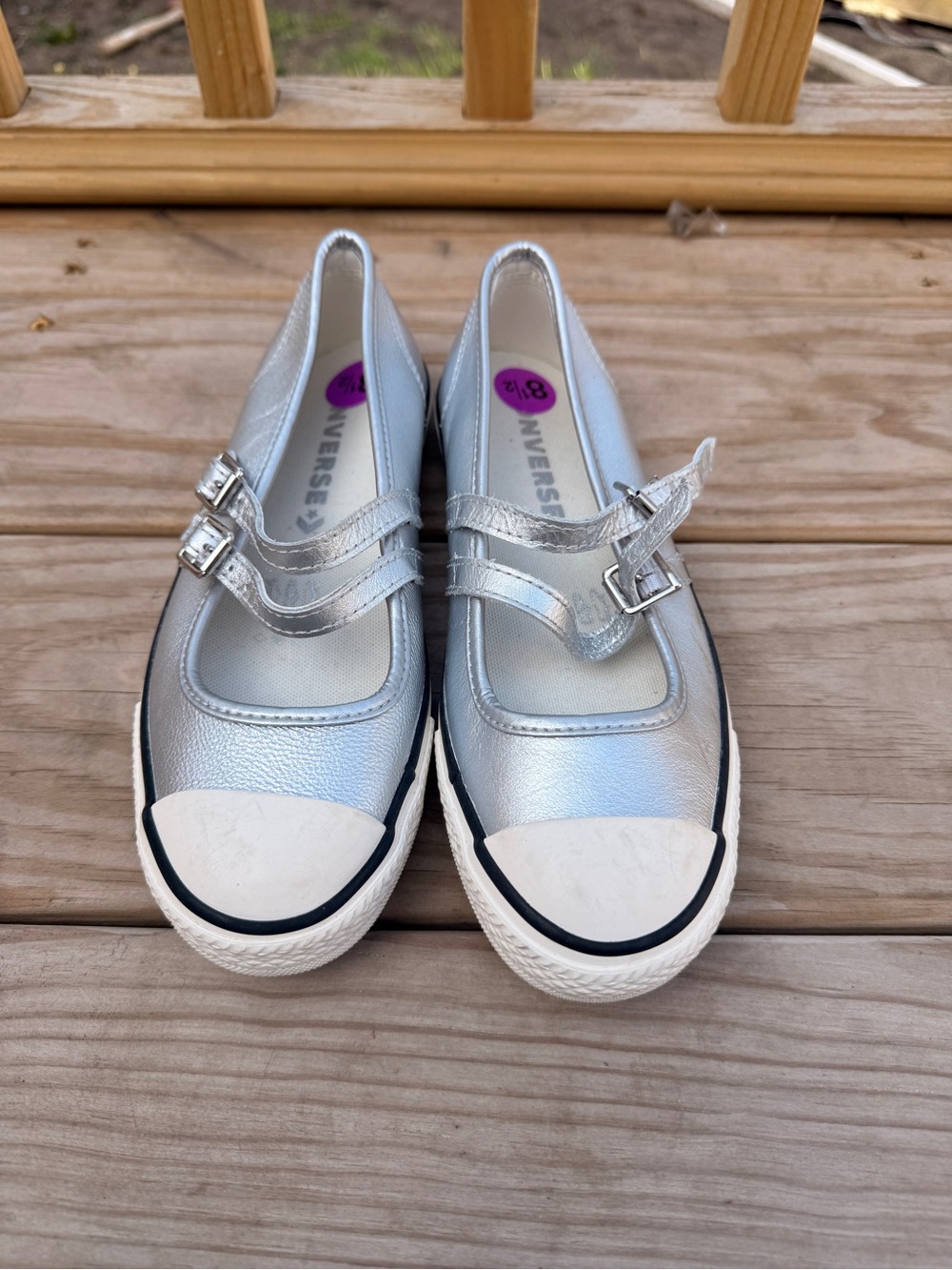 Converse Kids Silver Mary Jane Canvas Slip-Ons with Buckle Straps